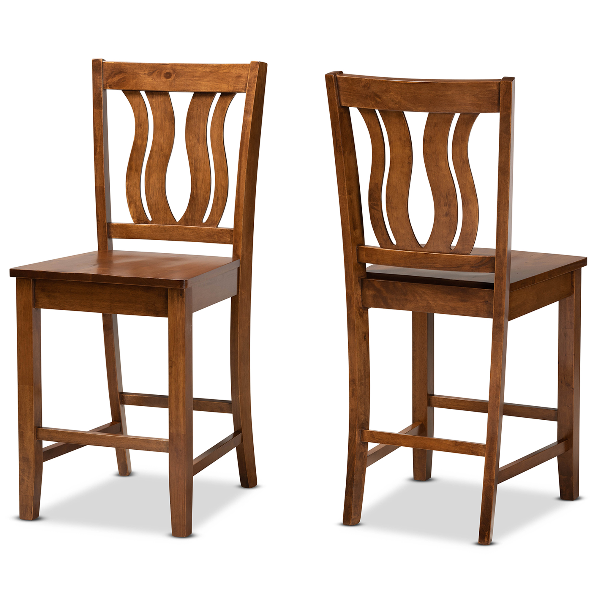 Baxton Studio Fenton Modern and Contemporary Transitional Walnut Brown Finished Wood 2-Piece Counter Stool Set